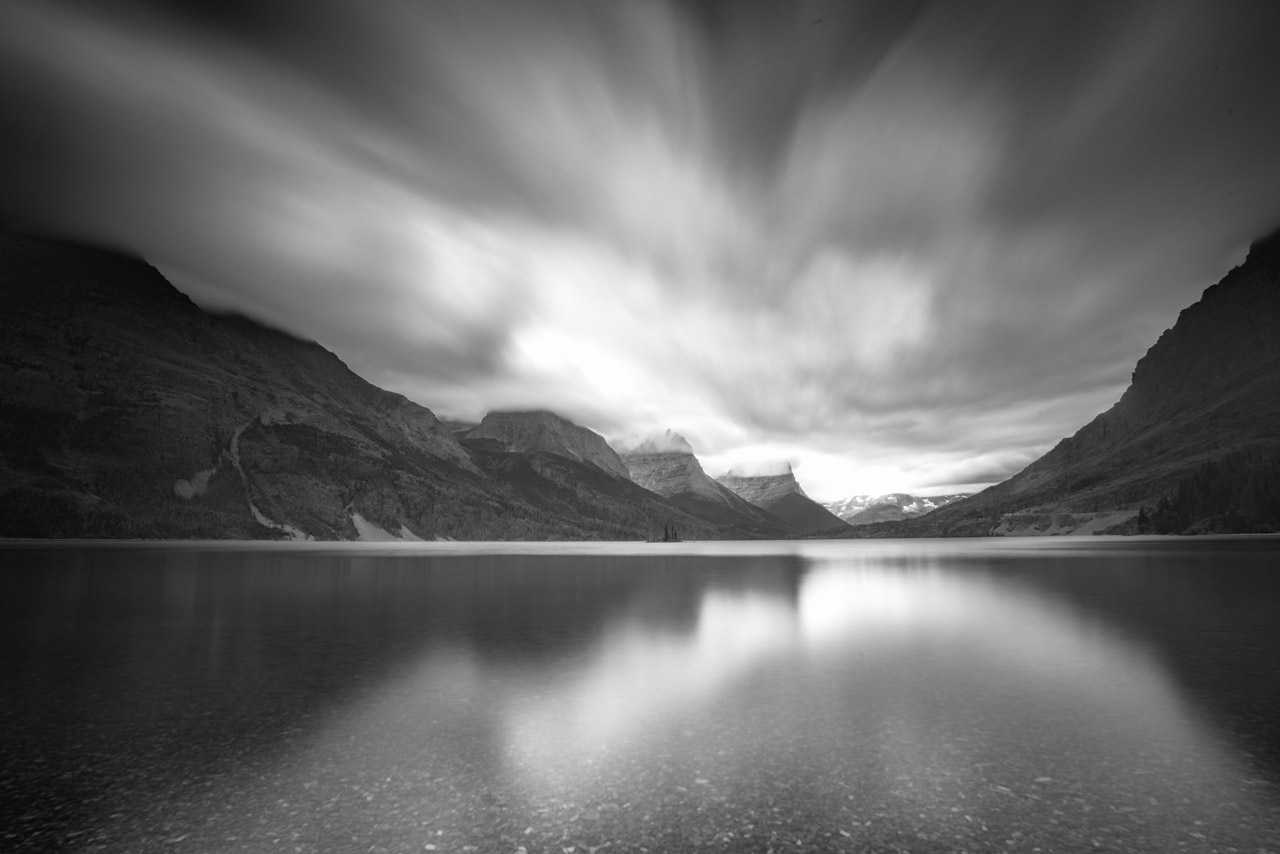 Clouds on Lake Saint Mary in Glacier National Park.