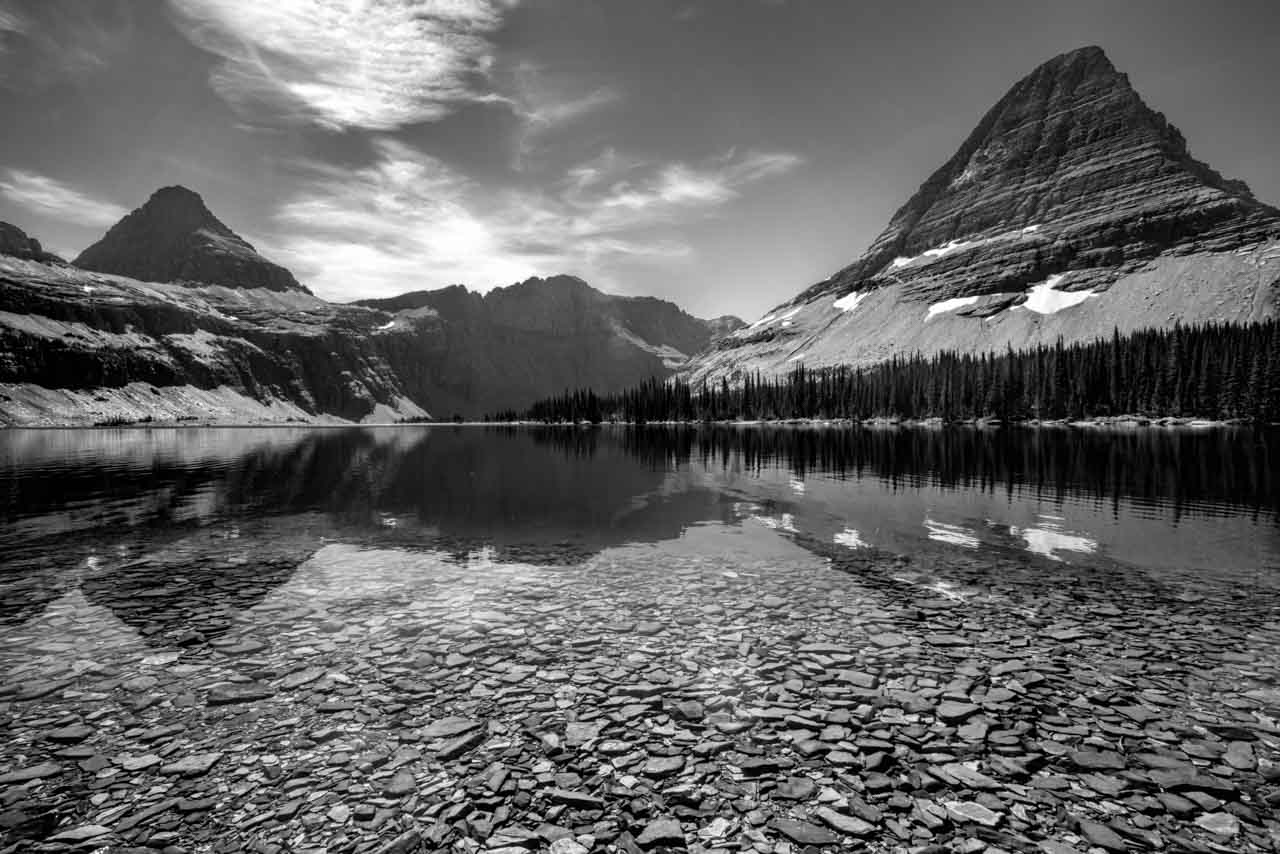 Reflections on a lake in Glacier National Park.