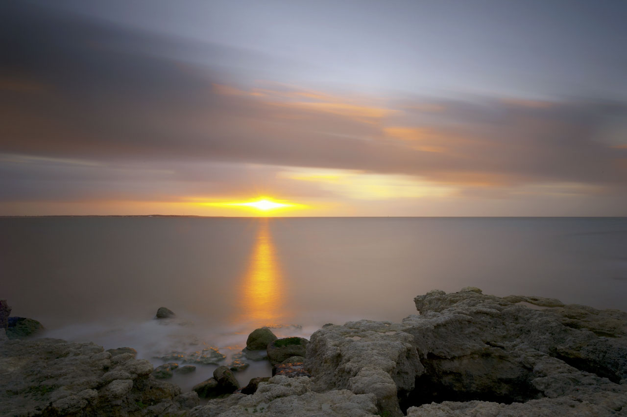 Sunset over the Atlantic Ocean from the coast of Charente-Maritime, France.