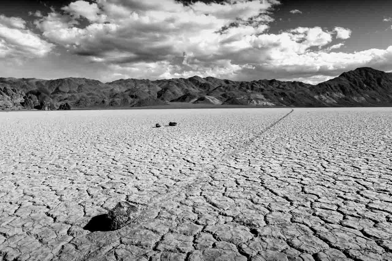 A sailing stone in Race Track Playa in Death Valley in California.
