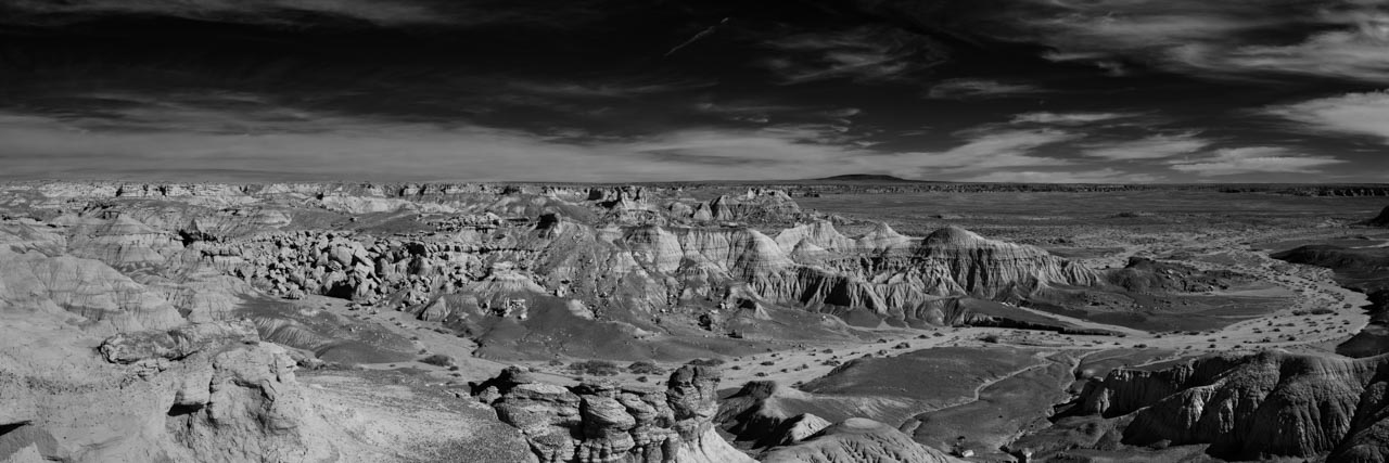 Landscape in black and white of Petrified Forest in Arizona. Photograph by Amar Guillen, photographer artist.