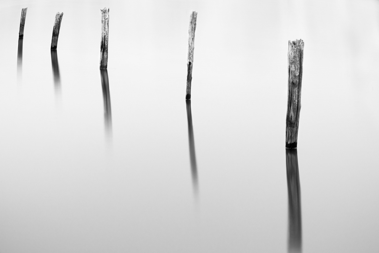 Conceptual photograph taken on a pond. Stakes taken with a long exposure.