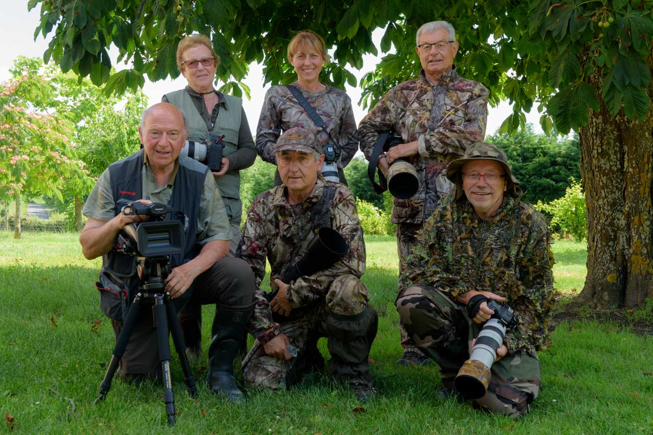 Les participants au stage de photo animalière en Charente-Maritime en juillet 2018 : Jean-Pierre, Nelly, Germain, Christiane, Guy et Yves.