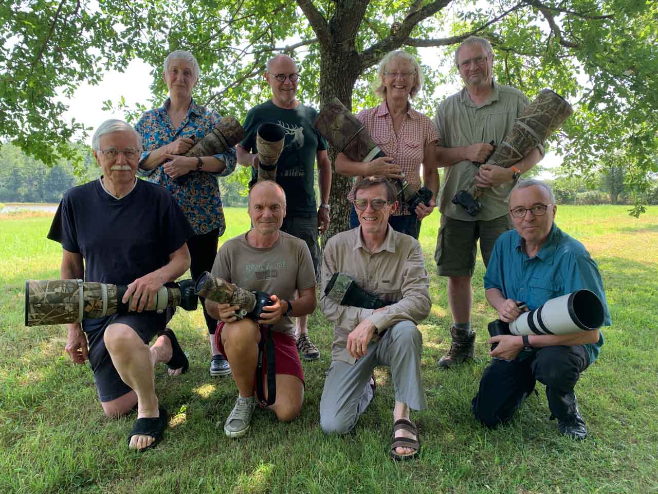 Les participants au stage de photo animalière en affûts flottants du 11 juin 2022 en Dombes.