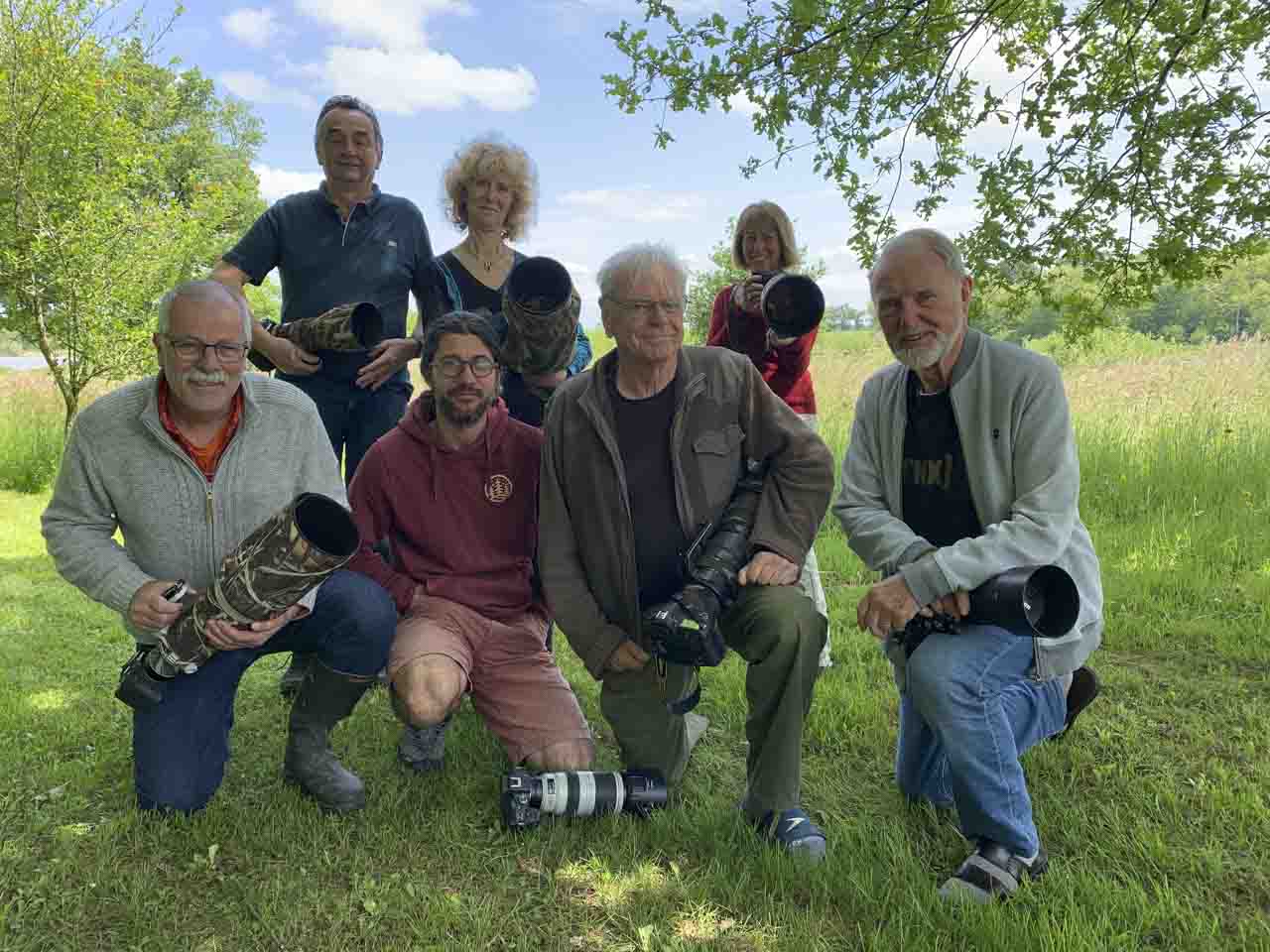 Les participants au stage de photo animalière en affûts flottants du 21 mai 2022 en Dombes.