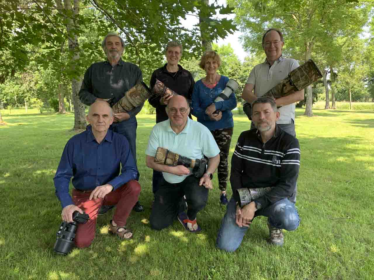 Les participants au stage de photo animalière en affûts flottants du 27 mai 2023 en Dombes.