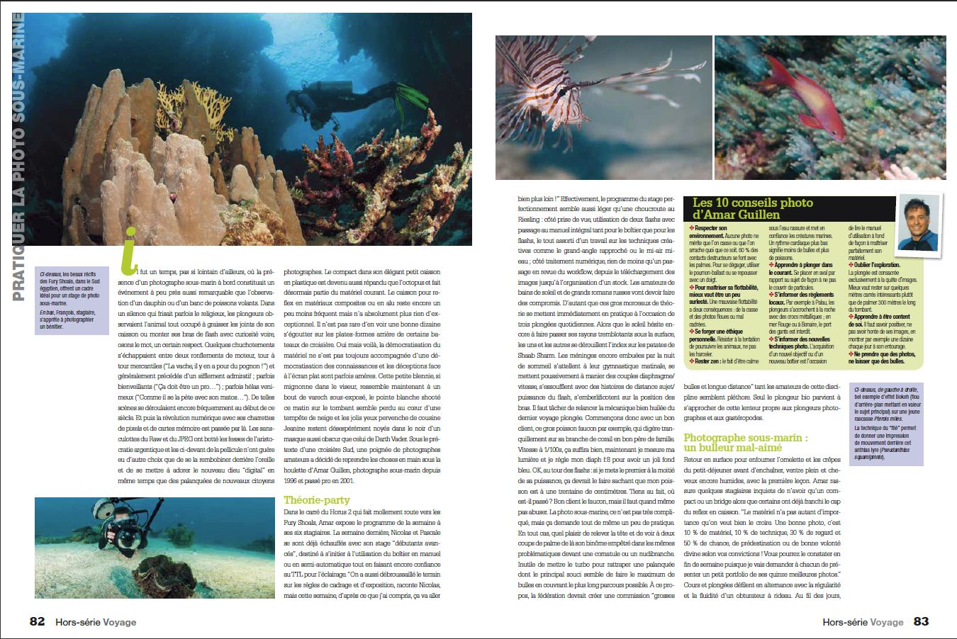 Article paru dans le magazine Plongée Magazine. Il relate le déroulement de nos stages photo sous-marine.