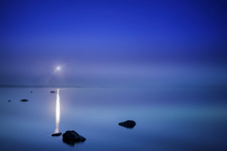 Blue hour at dawn on Yellowstone lake.