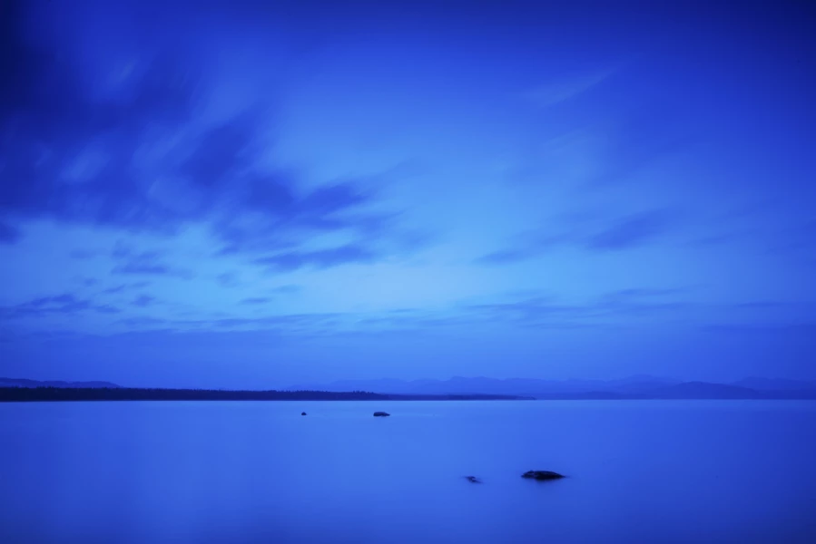 Blue hour at dawn on Yellowstone lake.