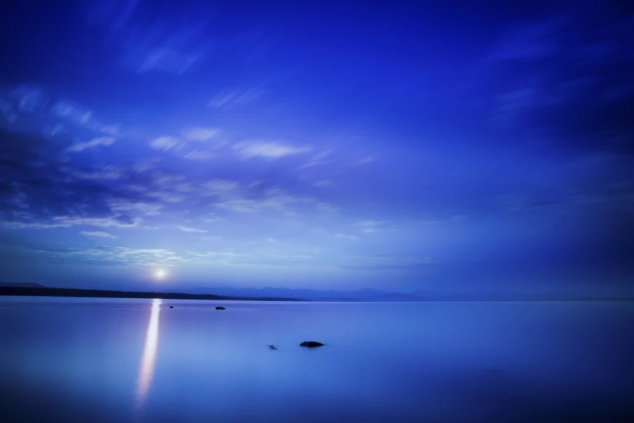 Blue hour at dawn on Yellowstone lake.
