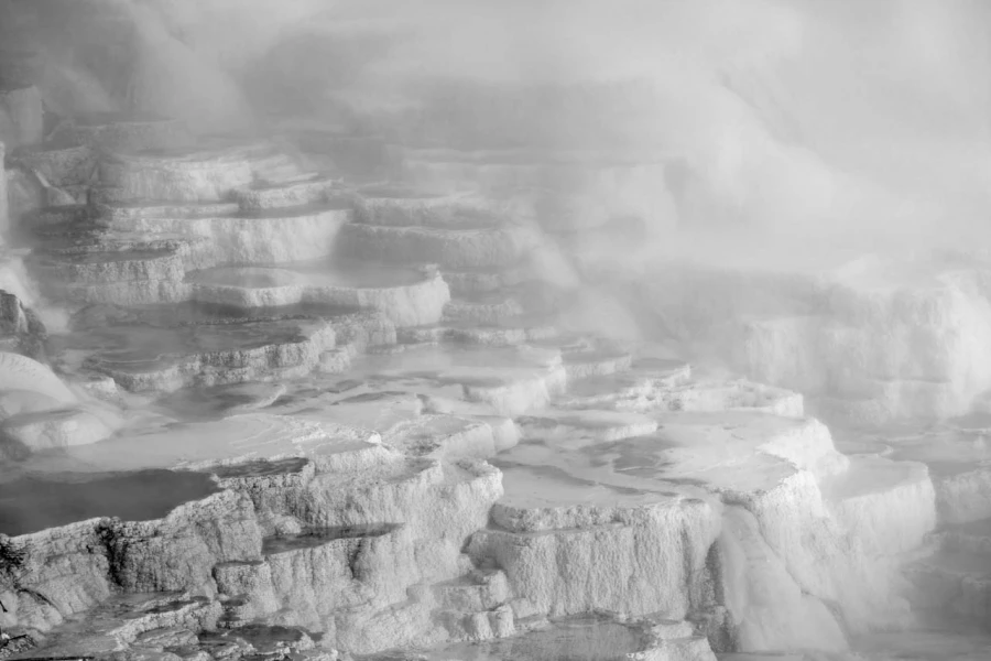 Paysage enneigé du Yellowstone en hiver.
