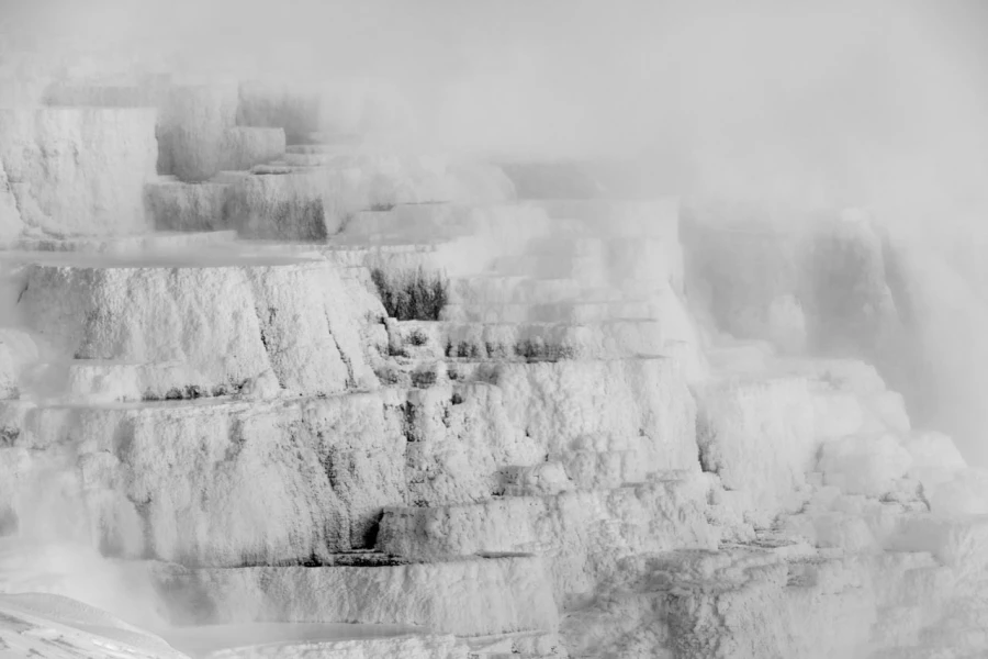 Paysage enneigé du Yellowstone en hiver.