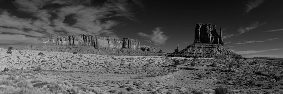 Paysage en noir et blanc de Monument Valley dans l'état de l'Ar