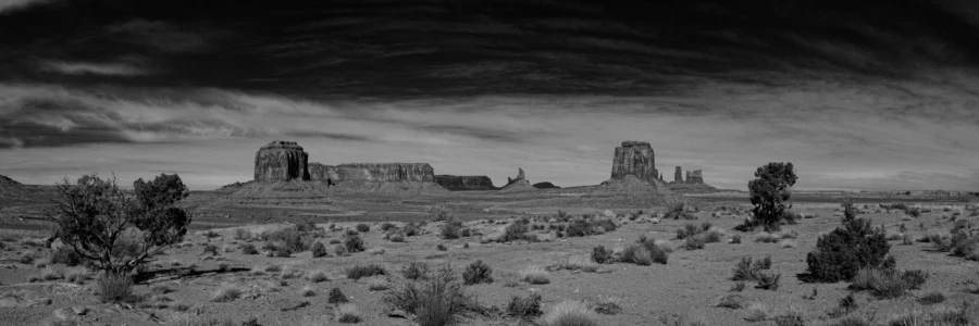 Landscape in black and white of Monument Valley in Arizona in Un