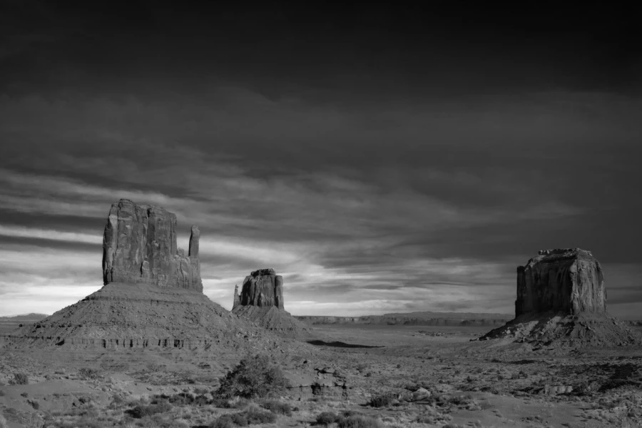 Paysage en noir et blanc de Monument Valley dans l'état de l'Ar