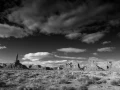Paysage de Valley of the Gods dans l'Utah en noir et blanc.