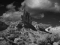 Paysage de Valley of the Gods dans l'Utah en noir et blanc.