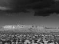 Landscape of Valley of the Gods in Utah in black and white.