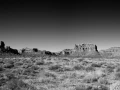 Landscape of Valley of the Gods in Utah in black and white.