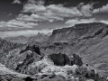 Landscape of Big Bend in Texas in black and white.