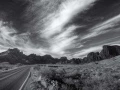 Landscape of Big Bend in Texas in black and white.
