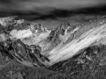 Landscape in black and white of the Queyras in the Hautes-Alpes in France.