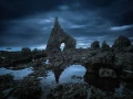 Seascape of the Asturias in Spain. The waves are breaking on the cliffs or the rocks of the coast.