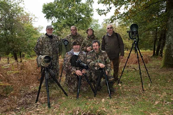 Les participants au voyage de photo animalière consacré au brame du cerf : Daniel, jean, Eric, Philippe, Pascale et Eric.