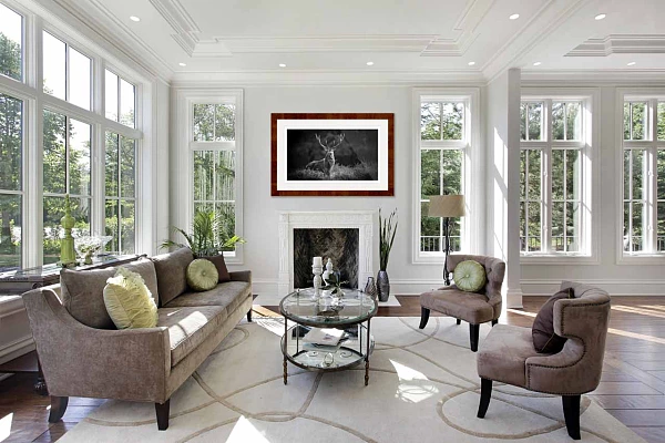 Abstract fine art prints displayed in a waiting room.
