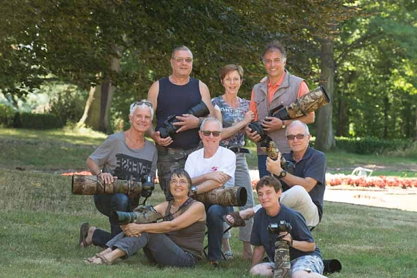 Les participants au stage de photo animalière en affût flottant dans la Dombes en juin 2015