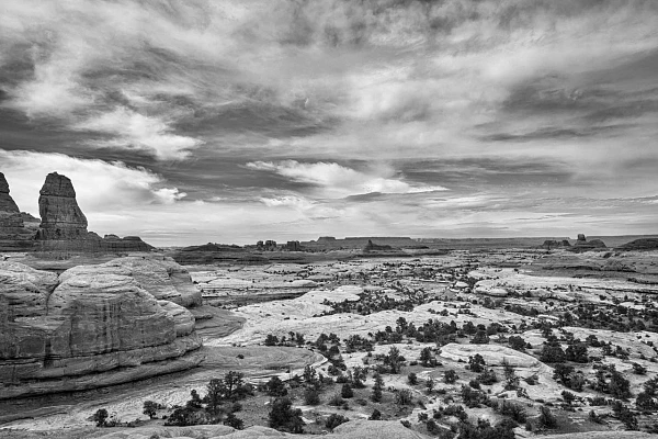 Paysage des Needles dans l'Utah aux Etats-Unis. Photographie d'art en noir et blanc par Amar Guillen, artiste photographe.
