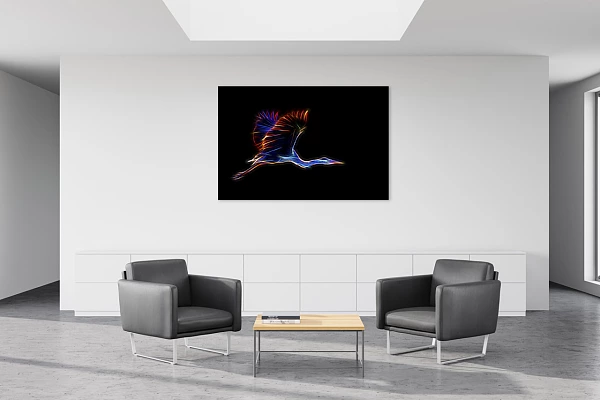 UUne photo d'art d'un héron dans une salle d'attente. Cette photo est dans le style fusion.