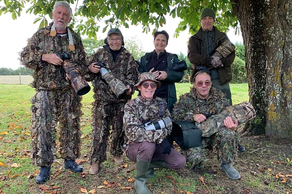 Les participants au stage de photo animalière brame du cerf en Charente-Maritime en septembre 2020 : Patrick, Françoise, Pascale, Rémi, Jean-Philippe et Pascal.