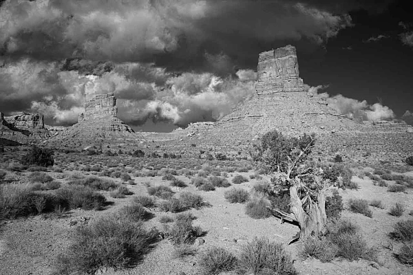Paysage de Monument Valley en noir et blanc. Photographie par Amar Guillen, artiste photographe.